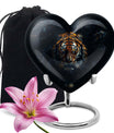  heart-shaped tiger urn with floral theme for cremation