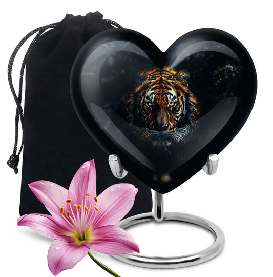  heart-shaped tiger urn with floral theme for cremation