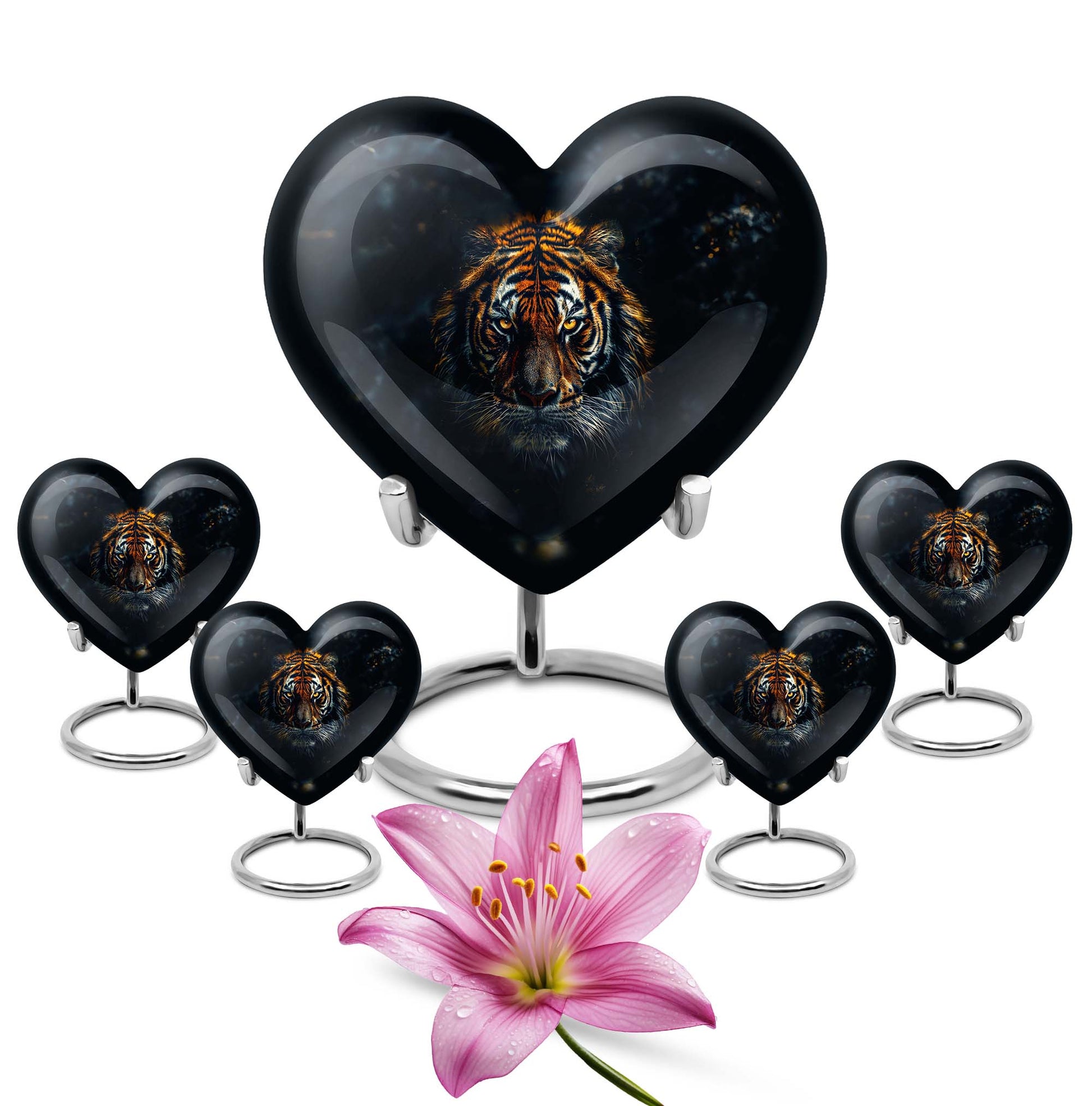  heart-shaped tiger urn with floral theme for cremation
