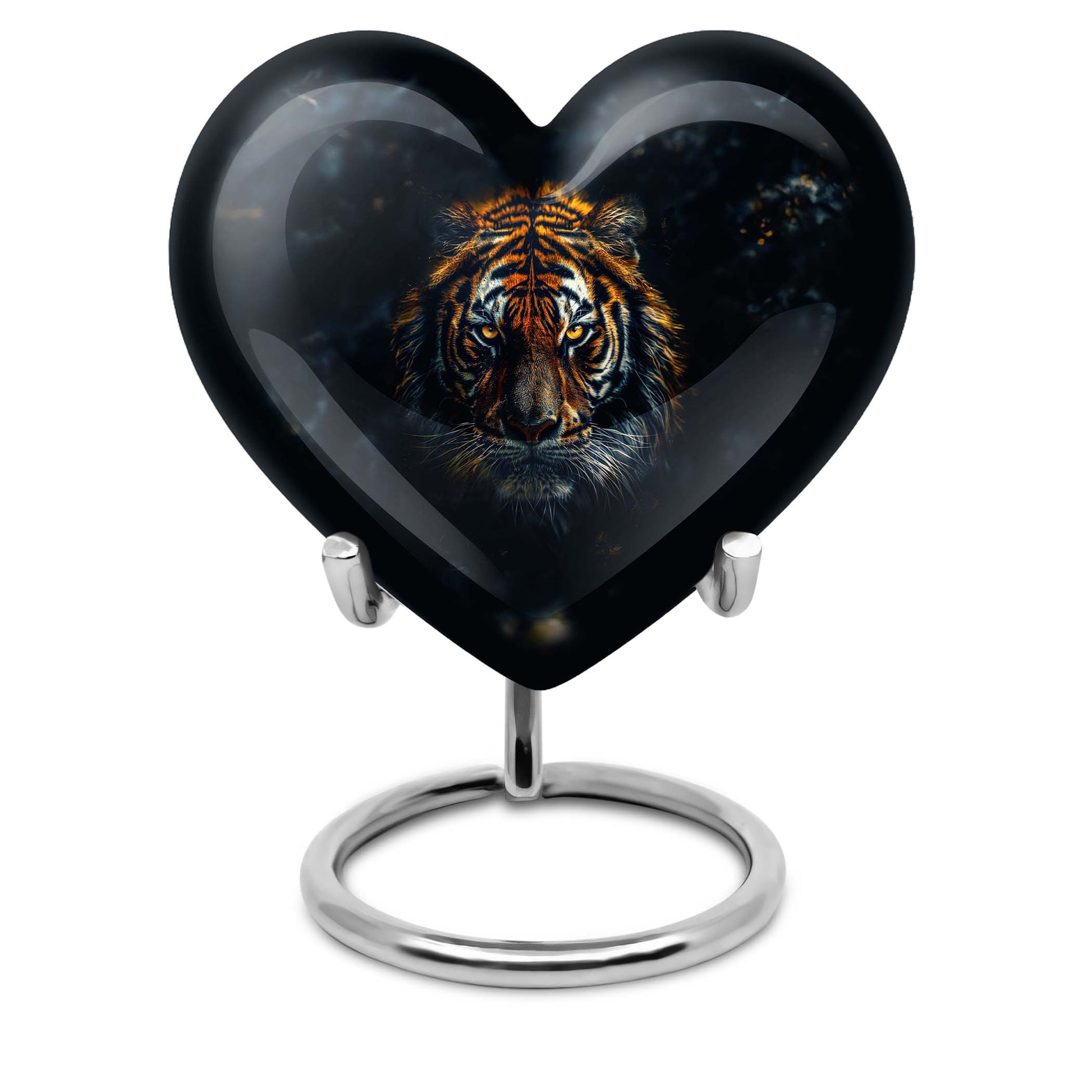  heart-shaped tiger urn with floral theme for cremation