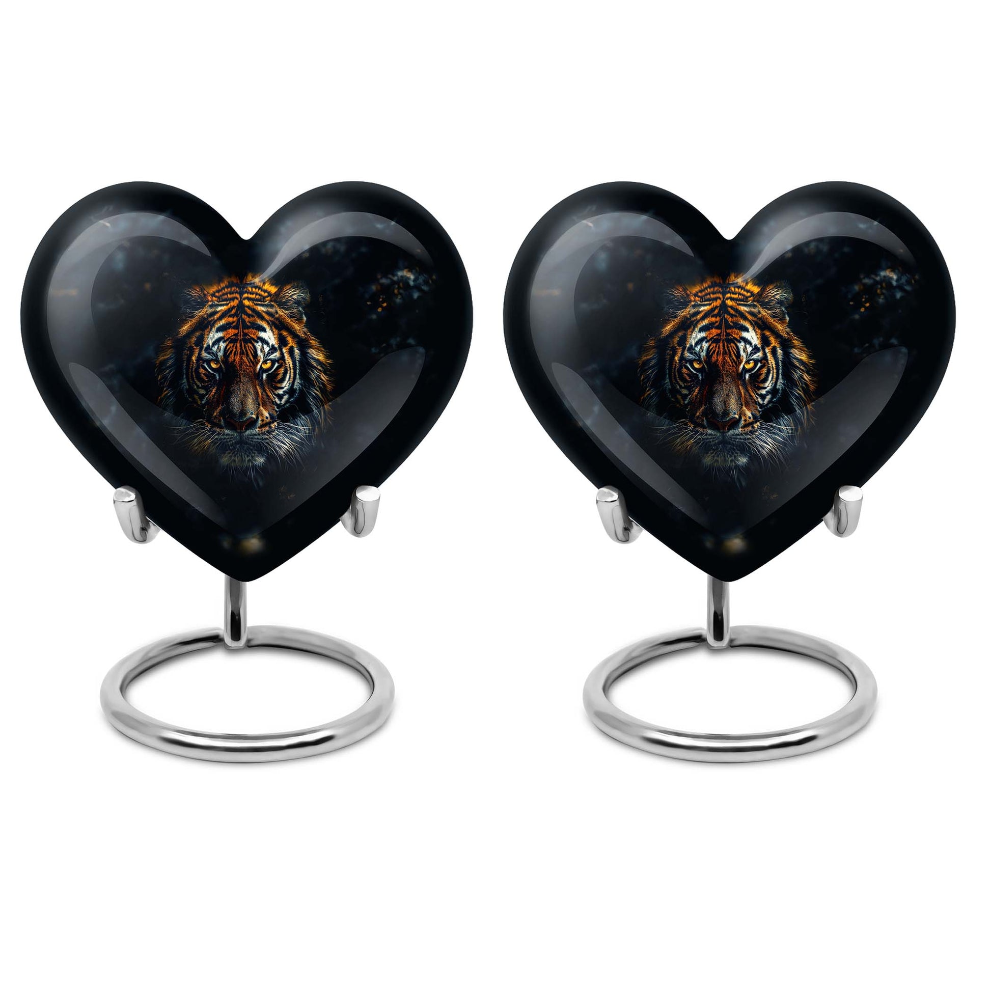  heart-shaped tiger urn with floral theme for cremation