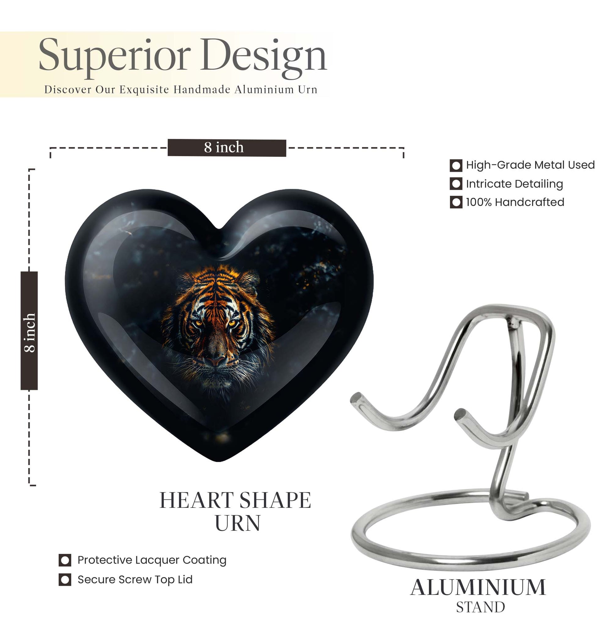  heart-shaped tiger urn with floral theme for cremation