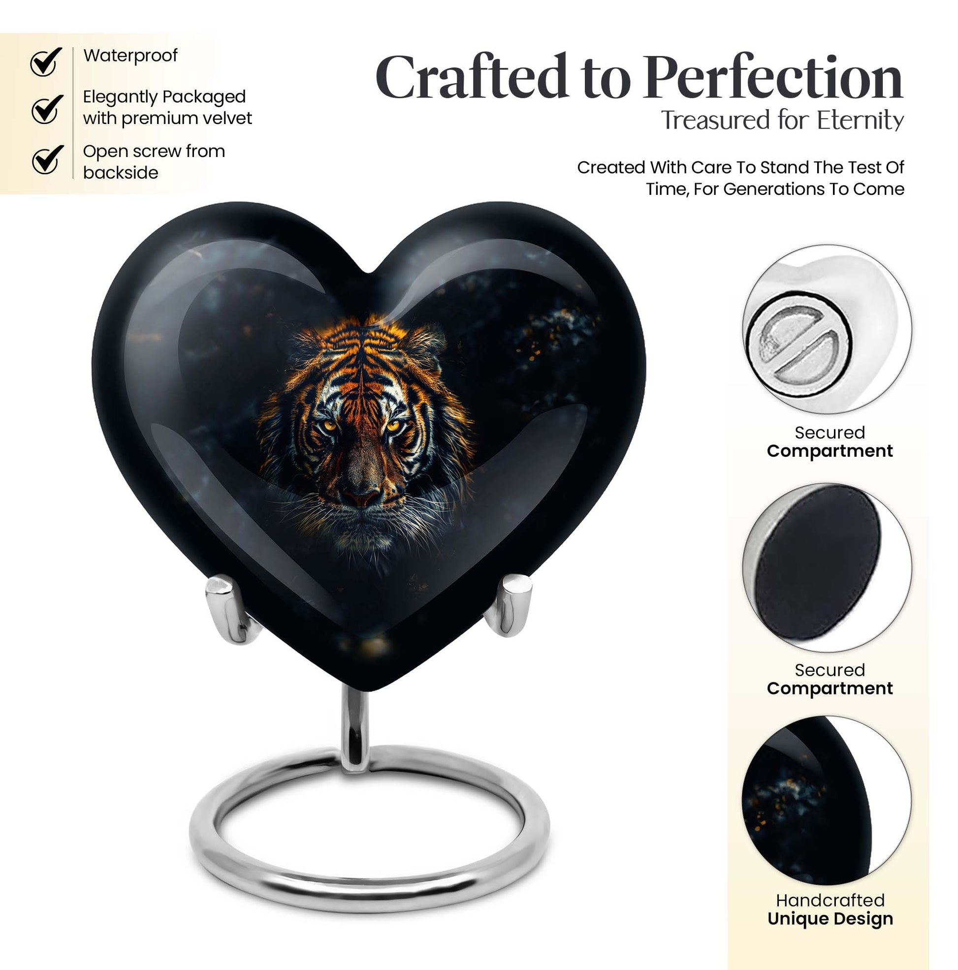  heart-shaped tiger urn with floral theme for cremation