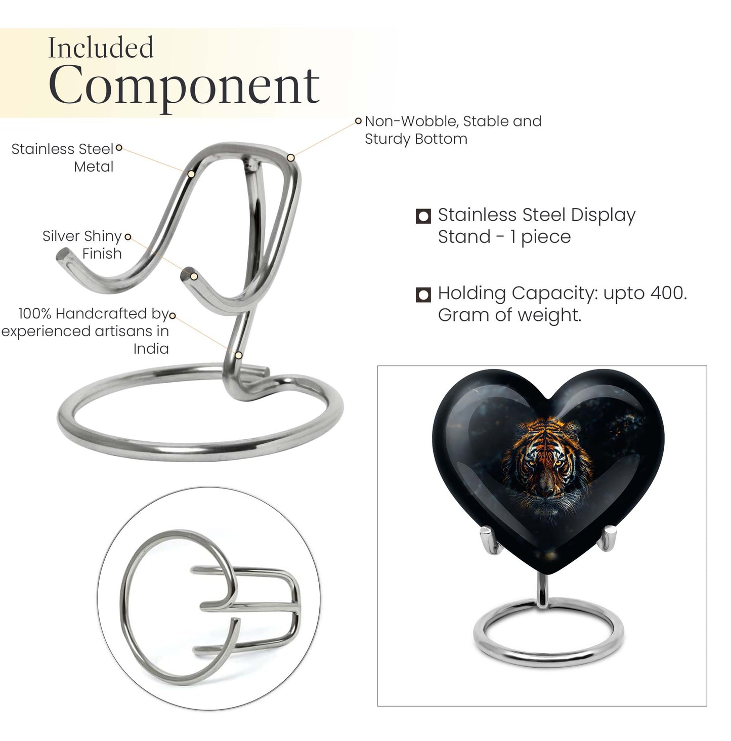  heart-shaped tiger urn with floral theme for cremation