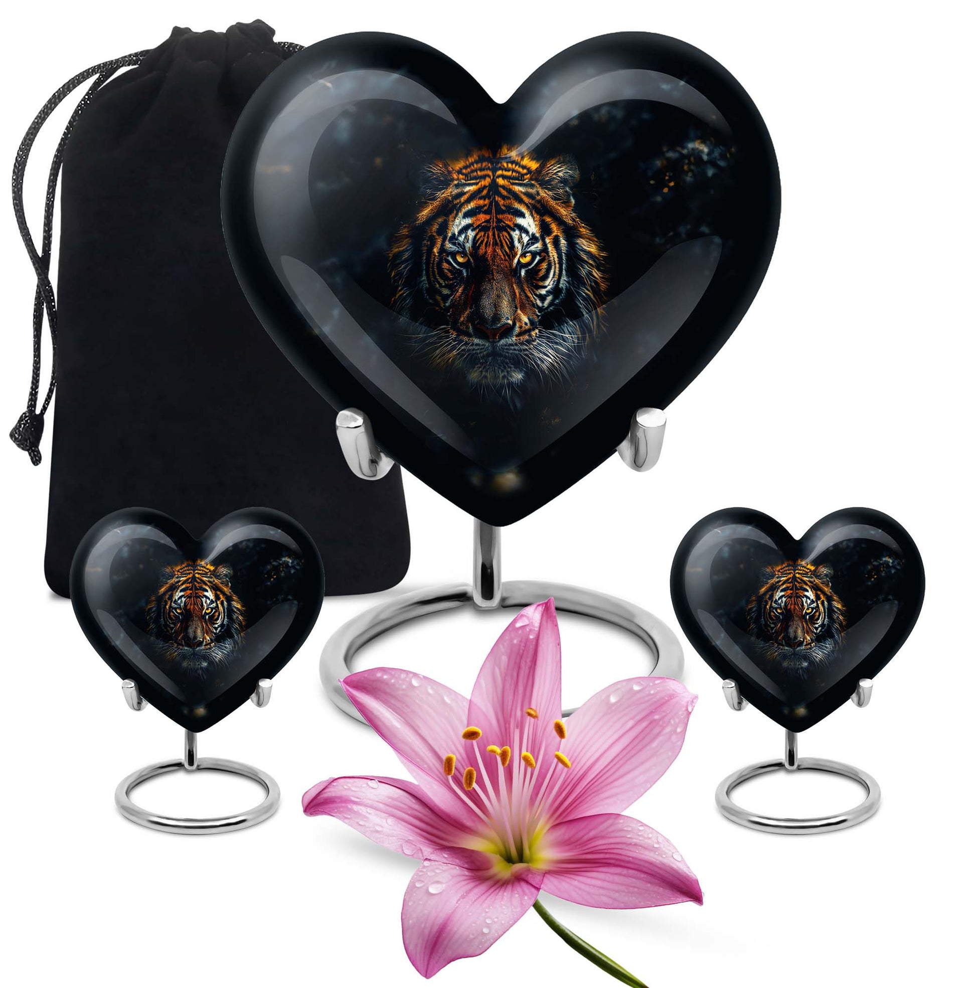  heart-shaped tiger urn with floral theme for cremation