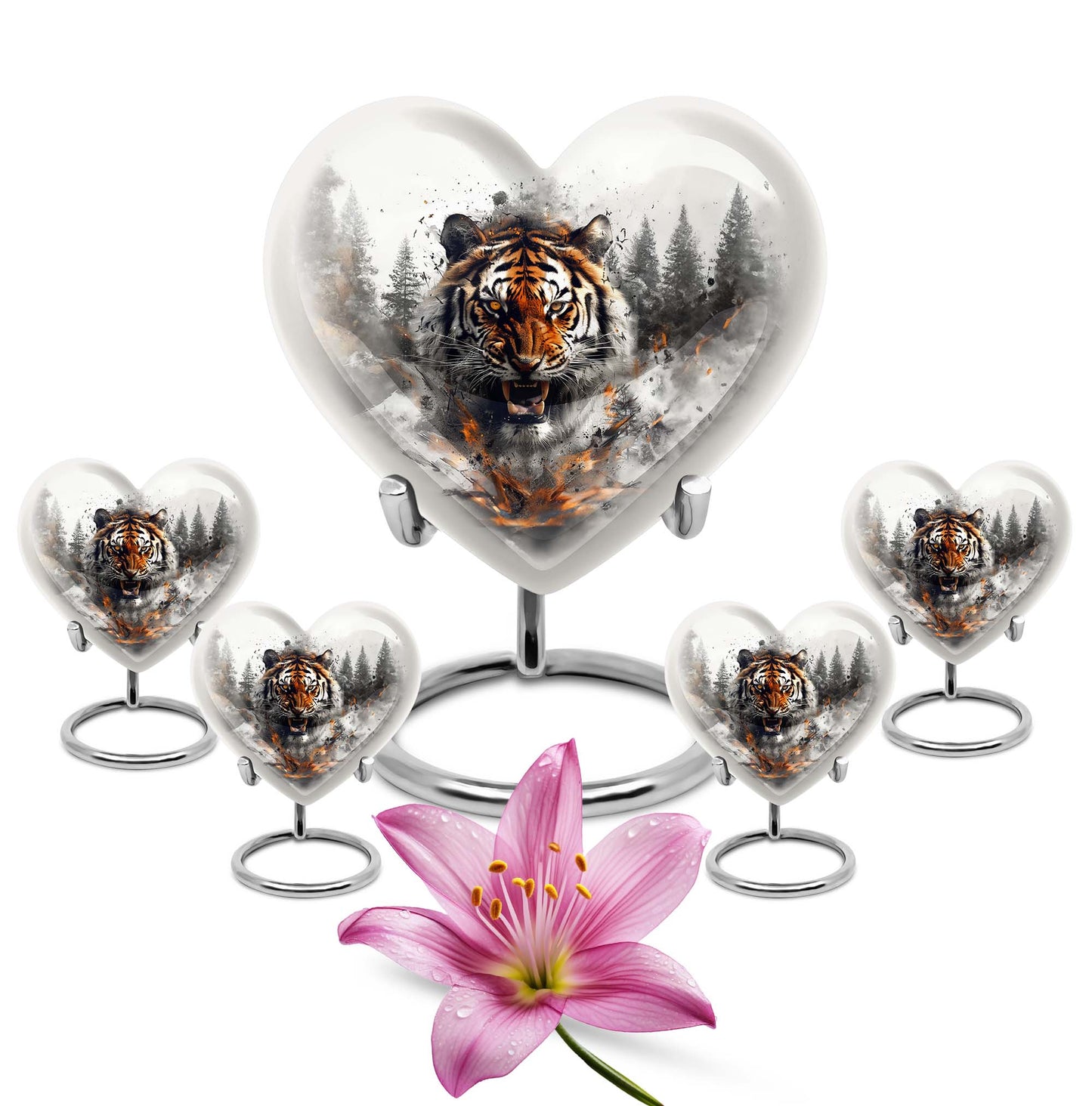 heart-designed tiger urn
