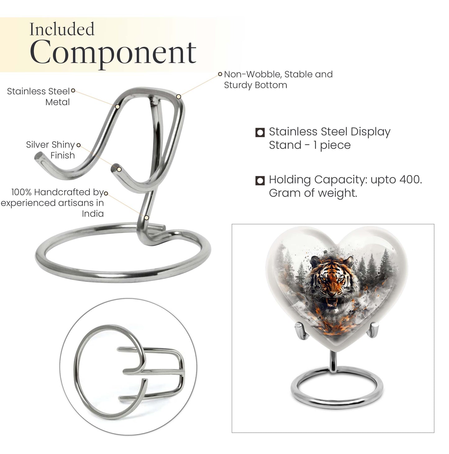 heart-designed tiger urn