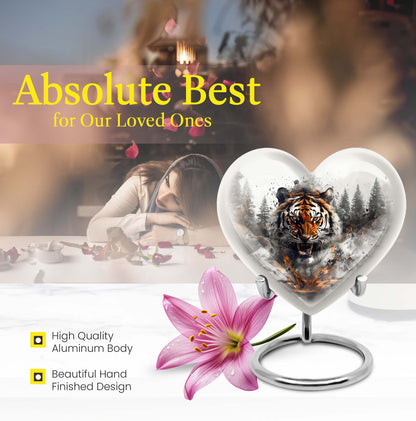 heart-designed tiger urn