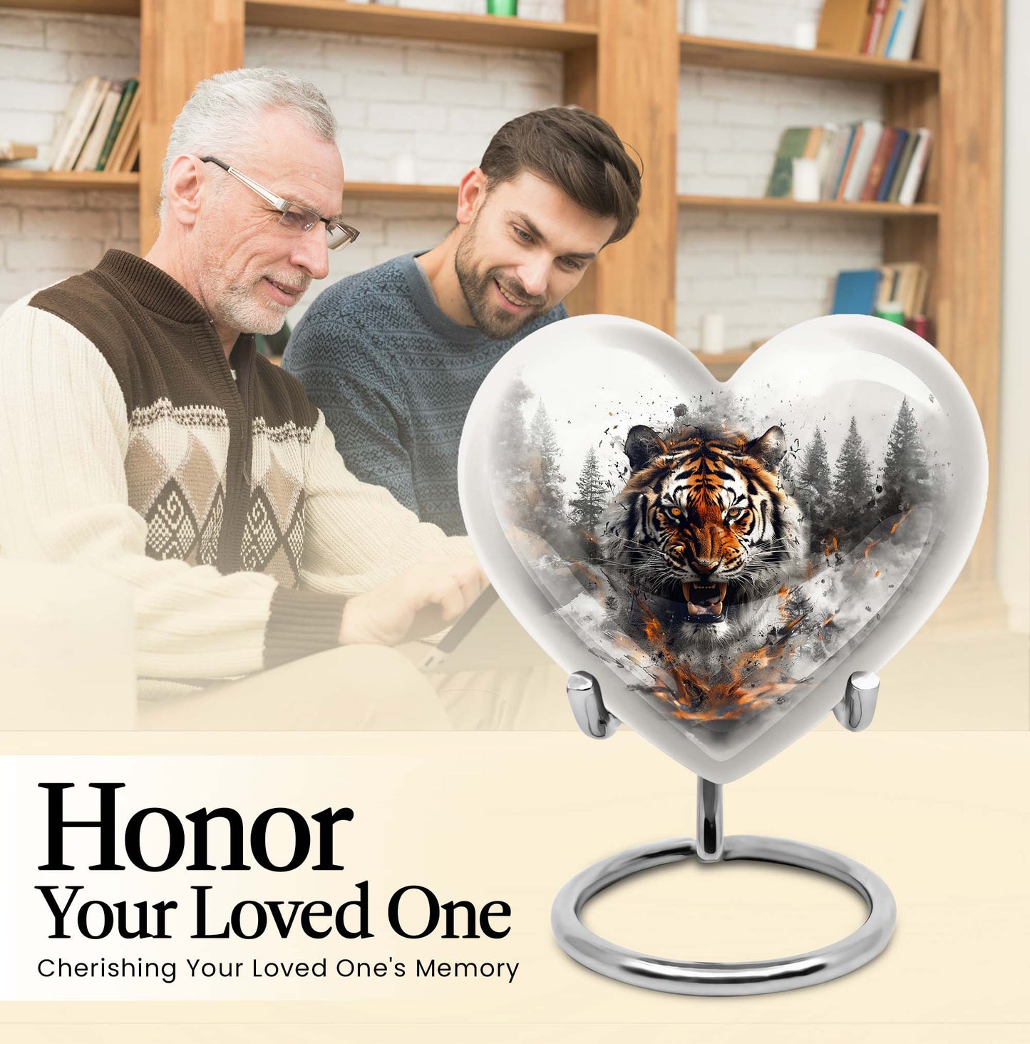 heart-designed tiger urn