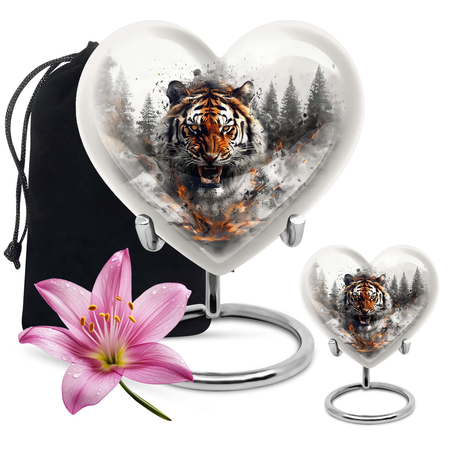 heart-designed tiger urn