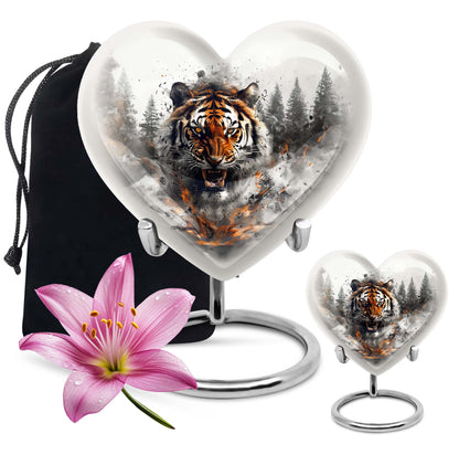 heart-designed tiger urn