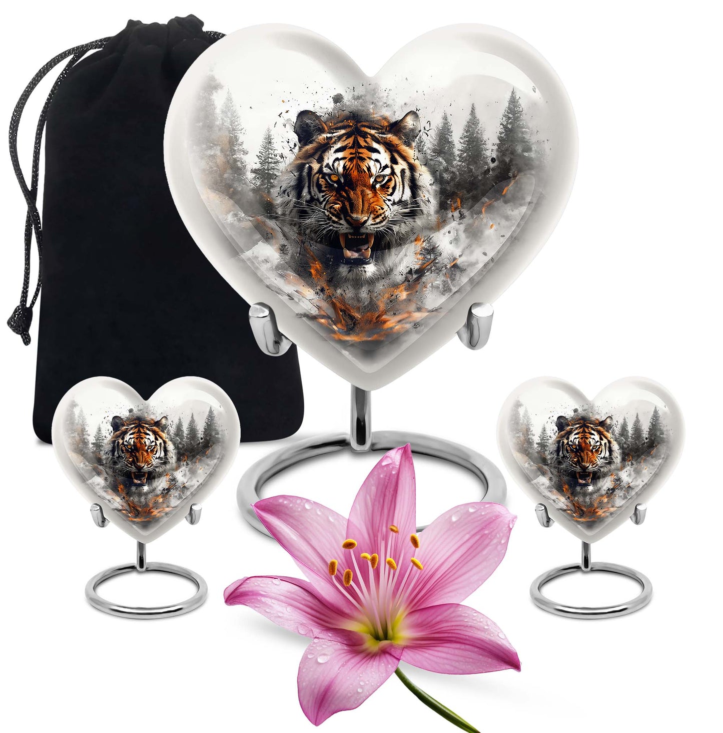 heart-designed tiger urn
