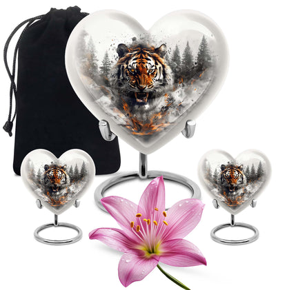heart-designed tiger urn