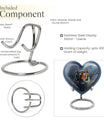 Tiger themed heart-shaped memorial urn for ashes, aluminium, with floral designs and personalizable engraving