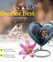 Tiger themed heart-shaped memorial urn for ashes, aluminium, with floral designs and personalizable engraving