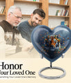 Tiger themed heart-shaped memorial urn for ashes, aluminium, with floral designs and personalizable engraving