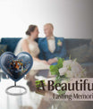 Tiger themed heart-shaped memorial urn for ashes, aluminium, with floral designs and personalizable engraving