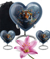 Tiger themed heart-shaped memorial urn for ashes, aluminium, with floral designs and personalizable engraving