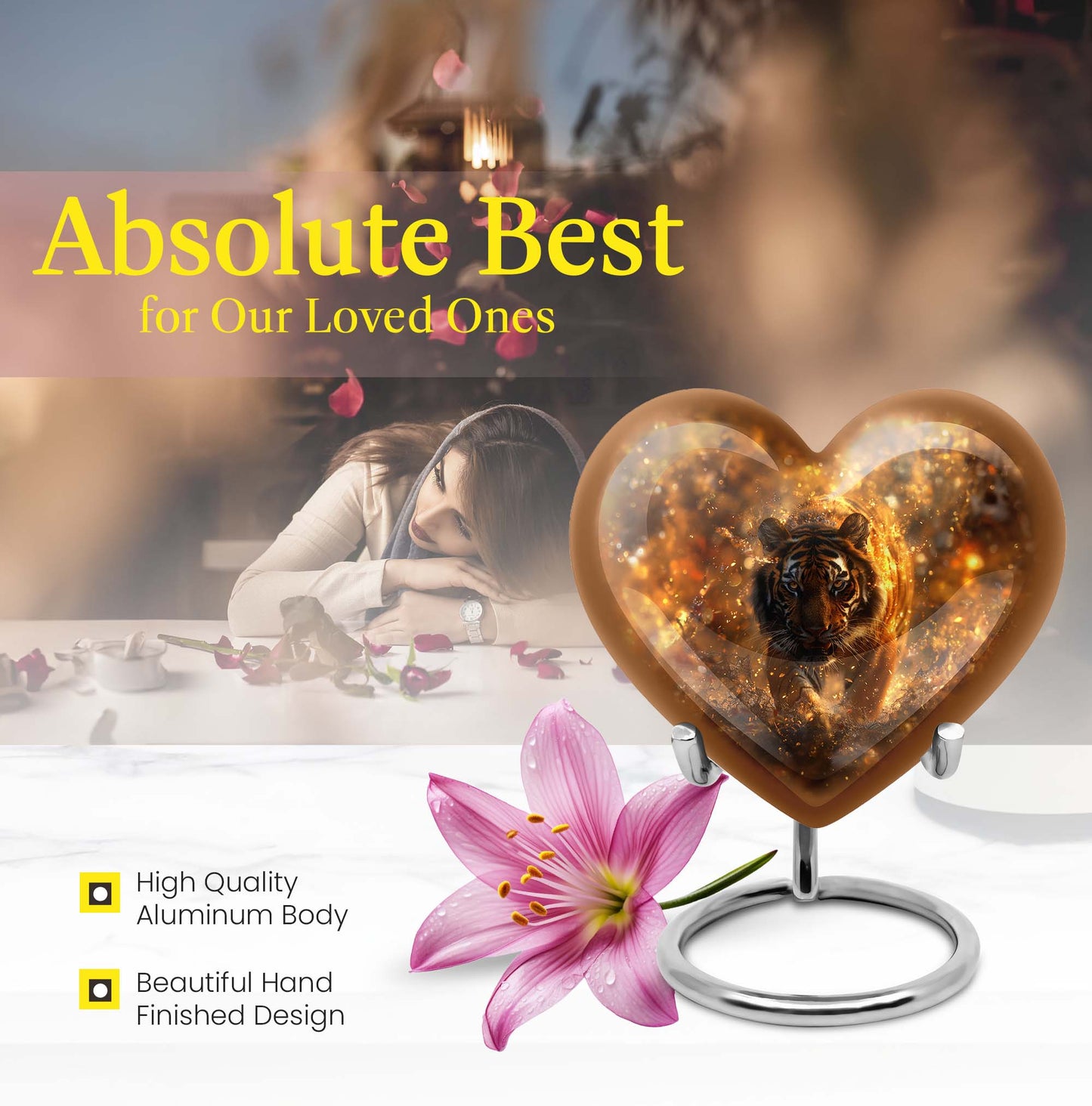 10-inch heart-shaped tiger urn floral design