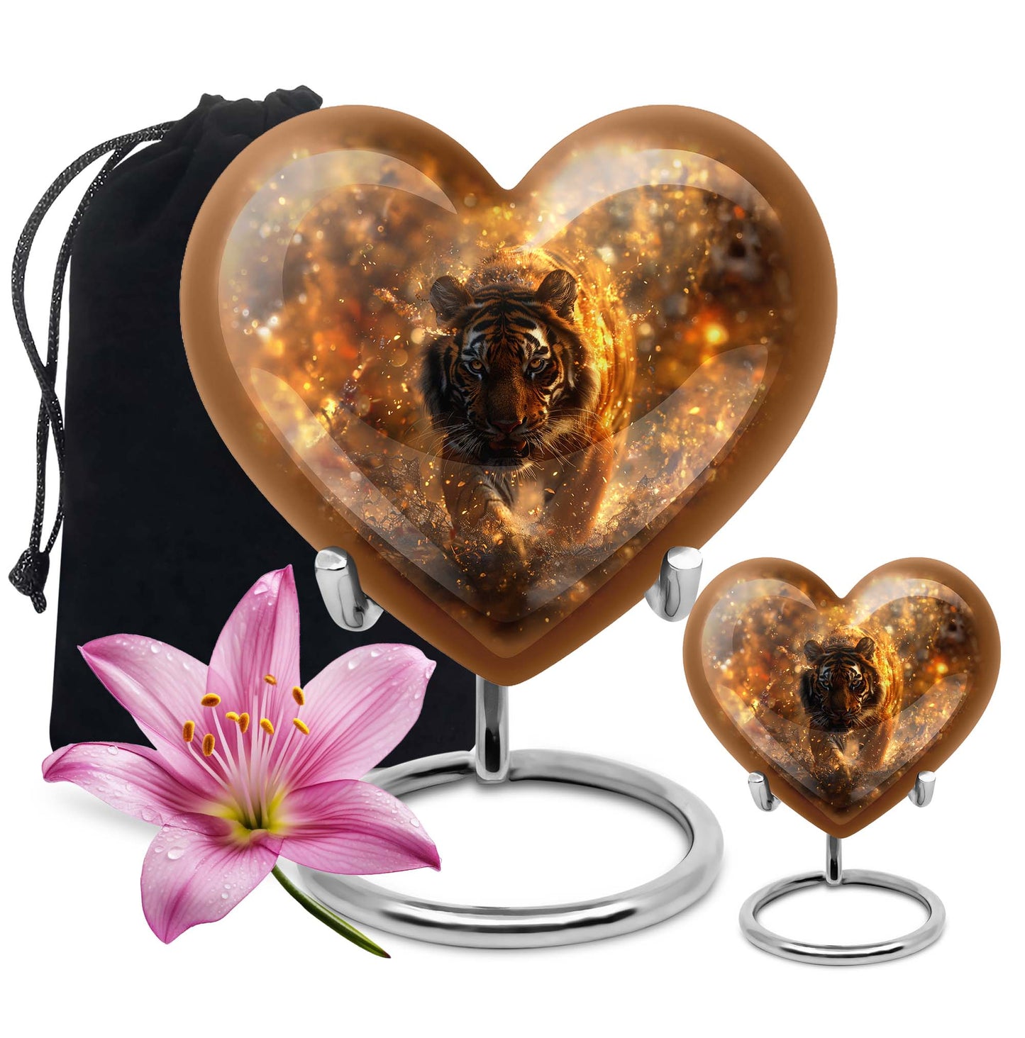 10-inch heart-shaped tiger urn floral design