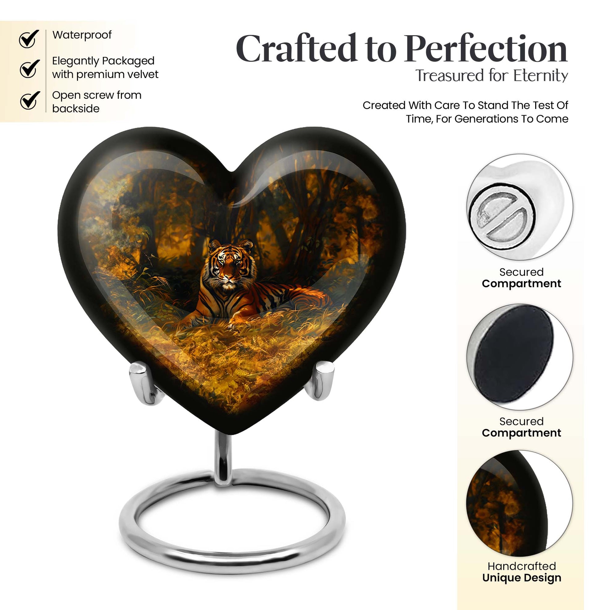 heart-shaped tiger urn for adult ashes