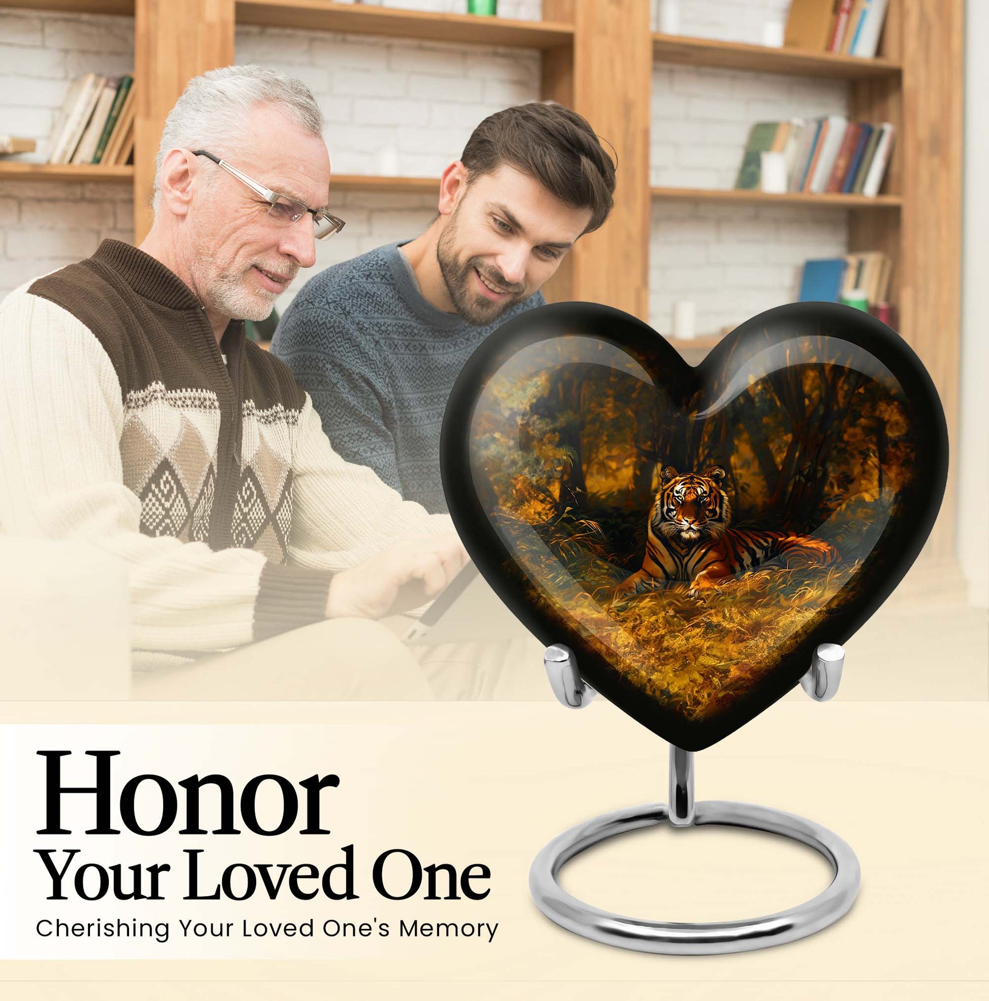heart-shaped tiger urn for adult ashes