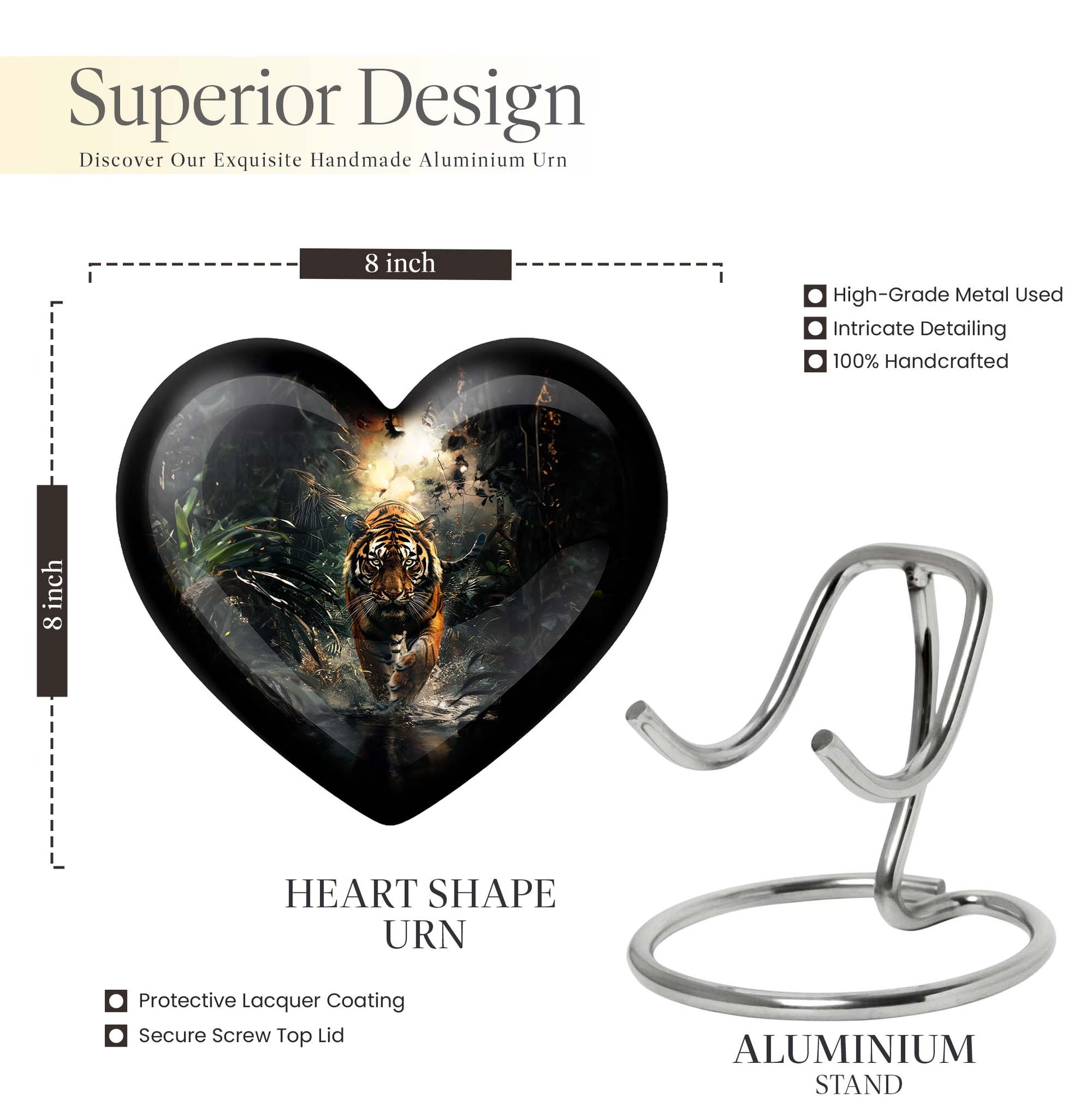 tiger urn heart design urn