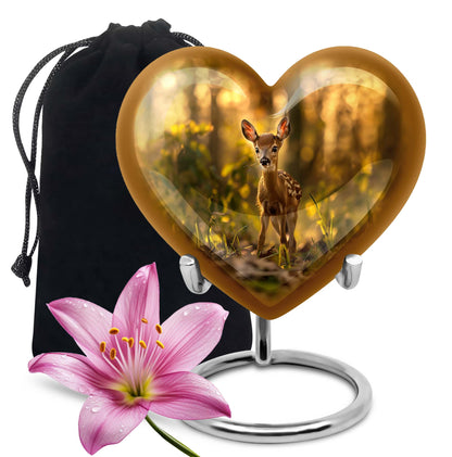 10-inch floral design heart-shaped Deer Urn for human ashes, engrave-able Aluminium