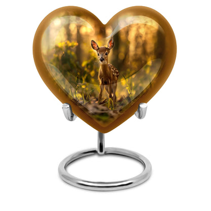 10-inch floral design heart-shaped Deer Urn for human ashes, engrave-able Aluminium