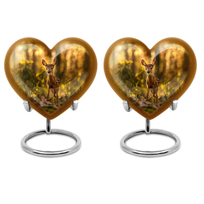 10-inch floral design heart-shaped Deer Urn for human ashes, engrave-able Aluminium