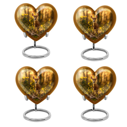 10-inch floral design heart-shaped Deer Urn for human ashes, engrave-able Aluminium