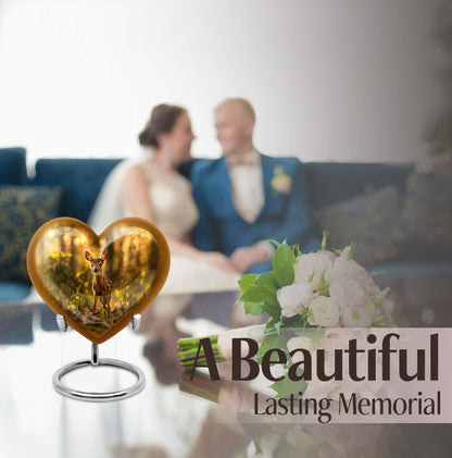 10-inch floral design heart-shaped Deer Urn for human ashes, engrave-able Aluminium