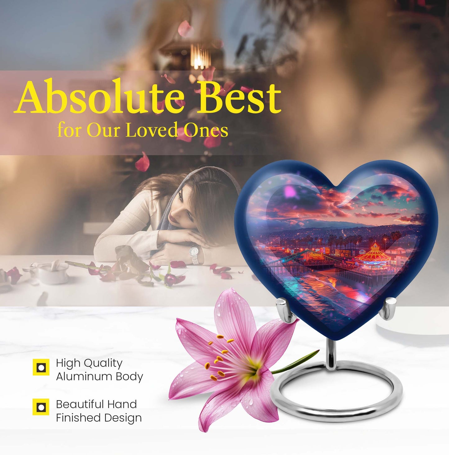  heart urn with floral design