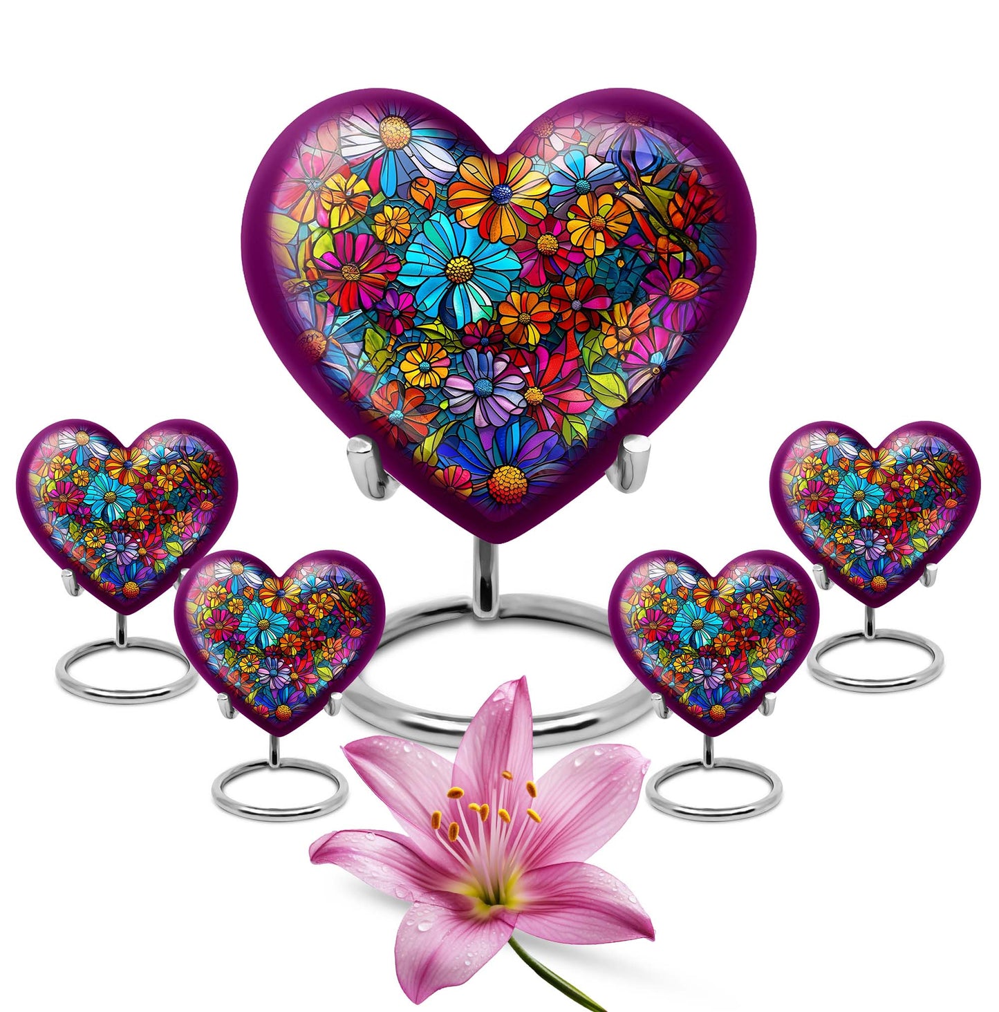 Floral Heart Urn, 10-inch cremation urn