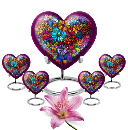 Floral Heart Urn, 10-inch cremation urn