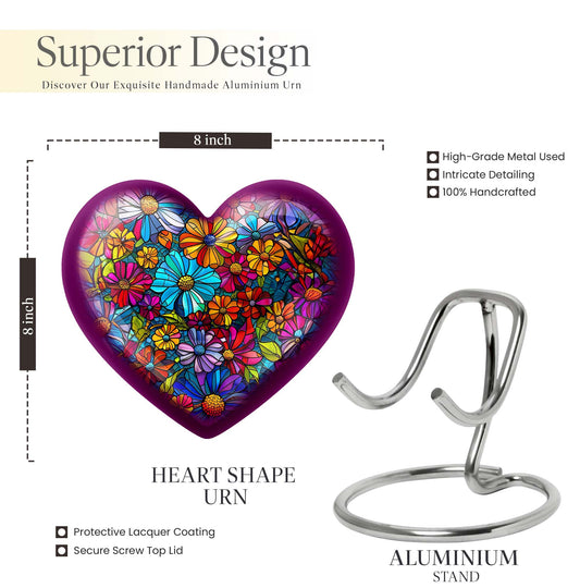 Floral Heart Urn, 10-inch cremation urn