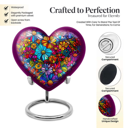 Floral Heart Urn, 10-inch cremation urn