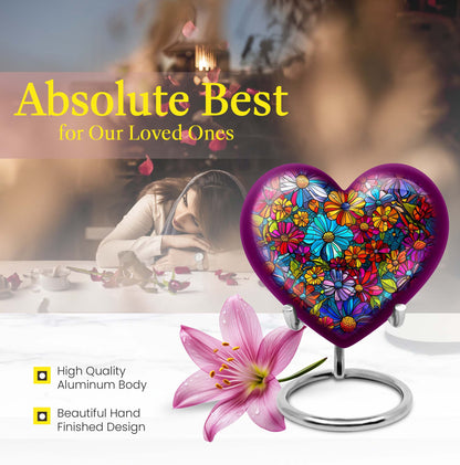Floral Heart Urn, 10-inch cremation urn