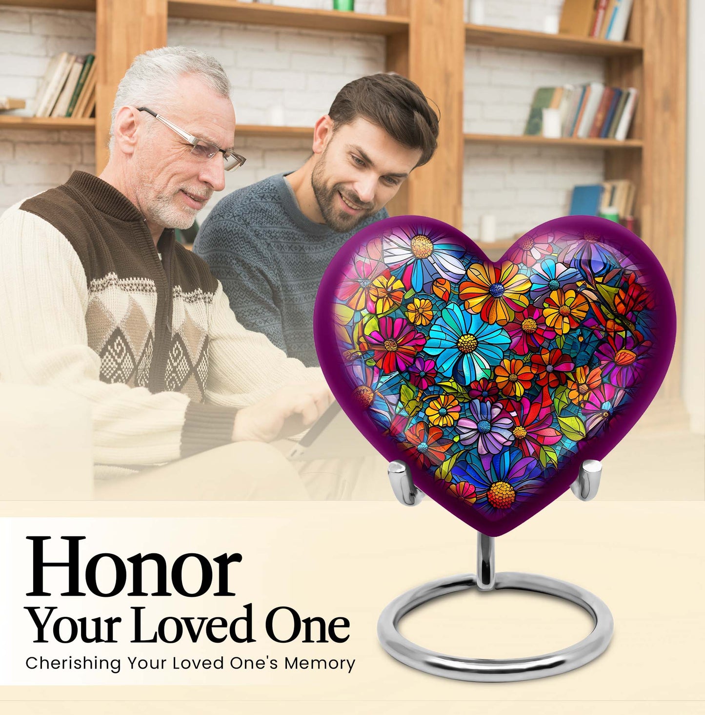 Floral Heart Urn, 10-inch cremation urn
