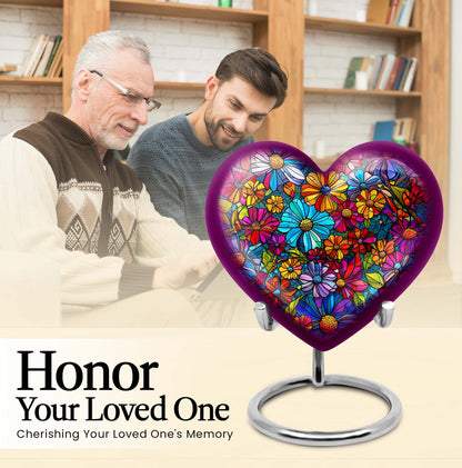 Floral Heart Urn, 10-inch cremation urn
