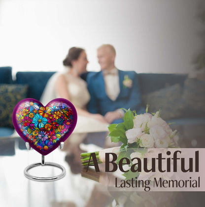 Floral Heart Urn, 10-inch cremation urn
