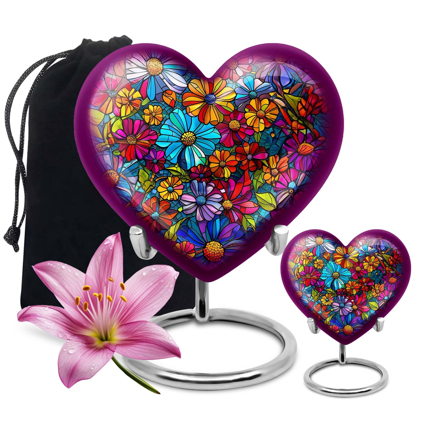 Flowers Theme Large Urn With 1 Keepsake Urn