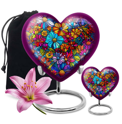 Flowers Theme Large Urn With 1 Keepsake Urn