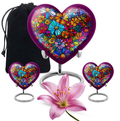 Floral Heart Urn, 10-inch cremation urn