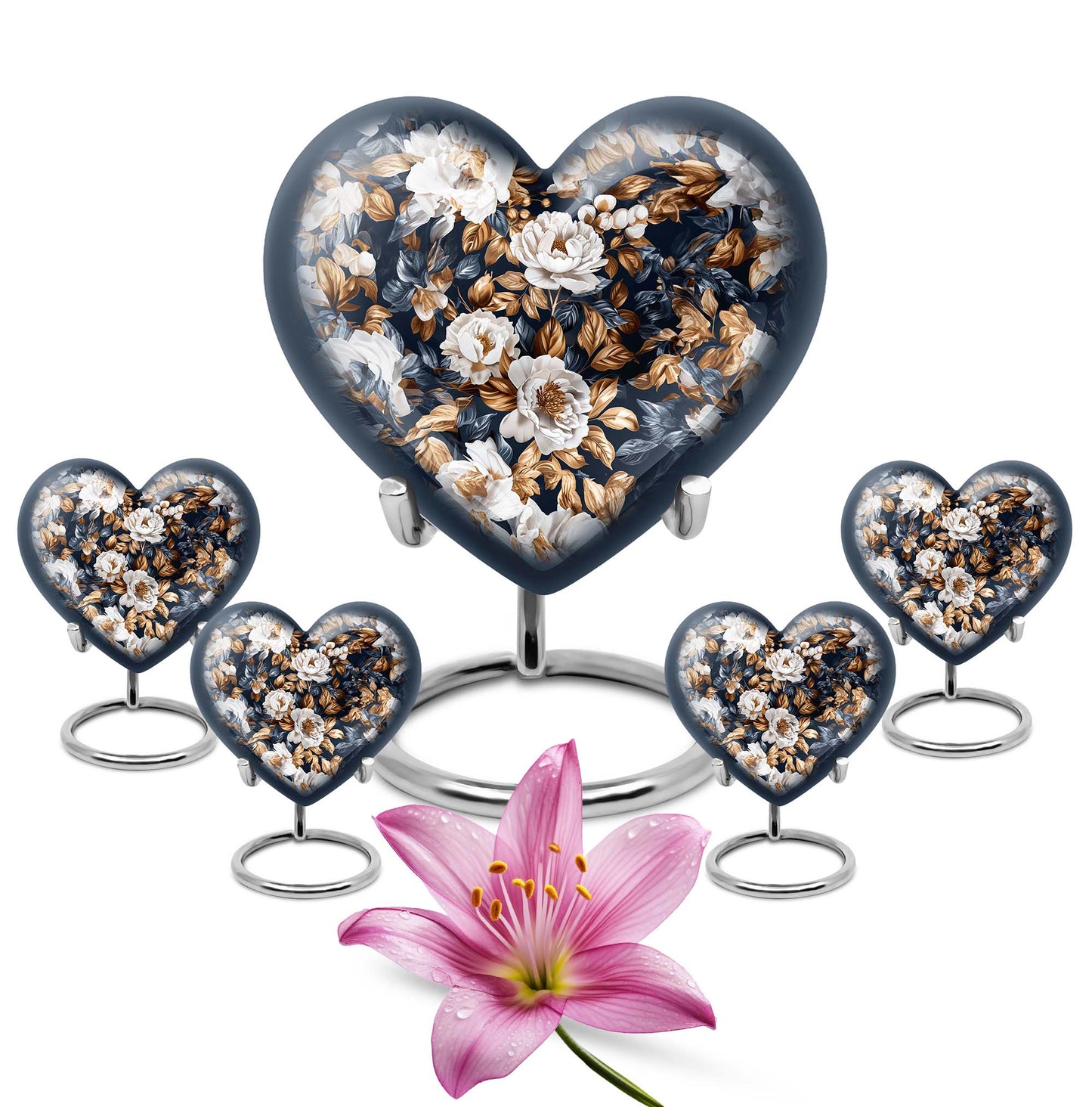 Flowers Theme Large Urn With 4 Keepsake Urn
