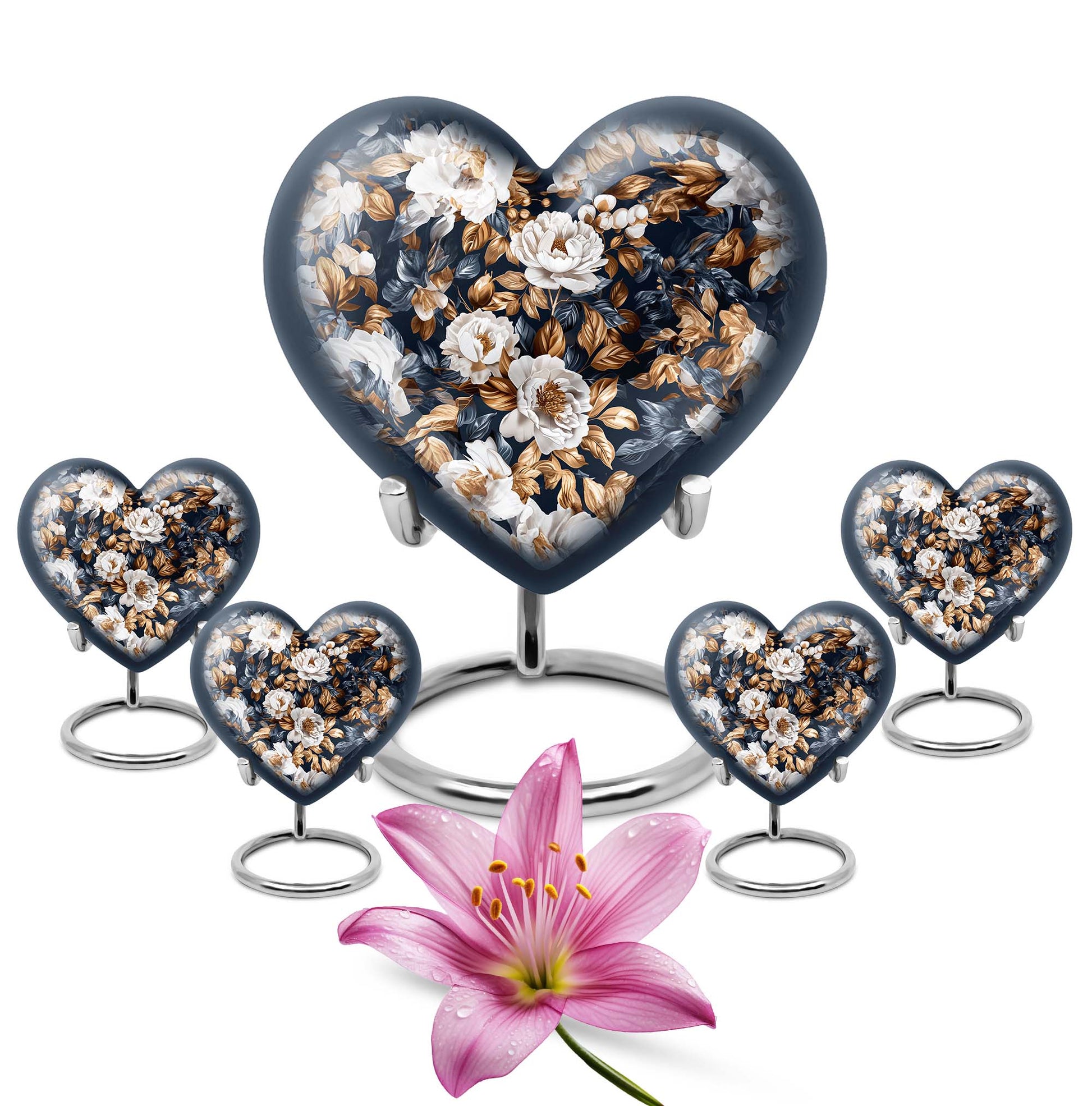 Flowers Theme Large Urn With 4 Keepsake Urn