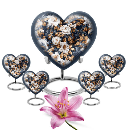 Flowers Theme Large Urn With 4 Keepsake Urn
