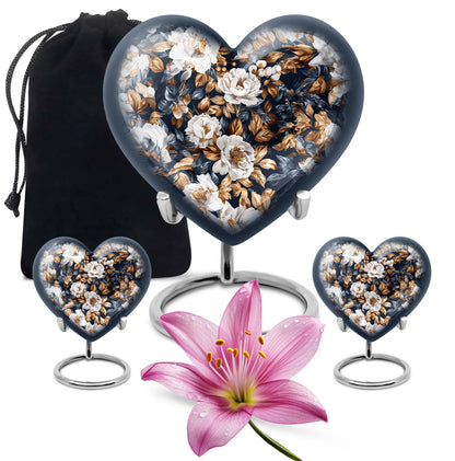 Flowers Theme Large Urn With 2 Keepsake Urn