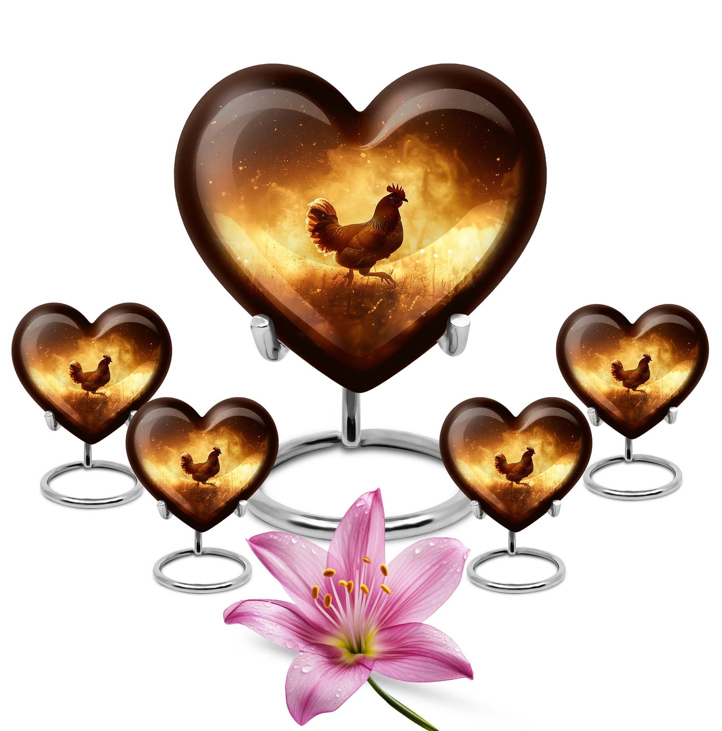 Chicken Theme Large Urn With 4 Keepsake Urn