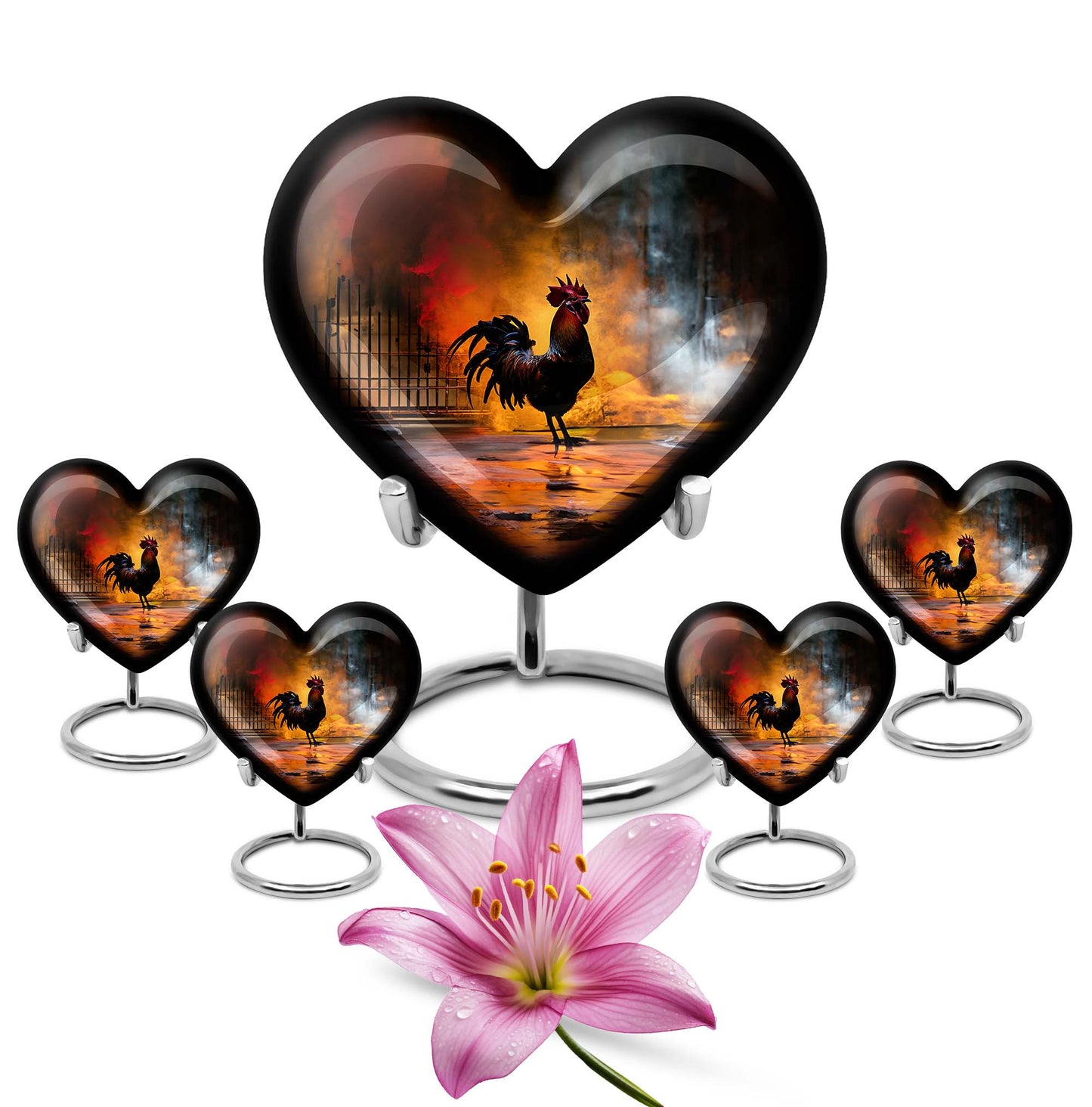 10-inch heart-shaped flowers theme chicken urn made of aluminium